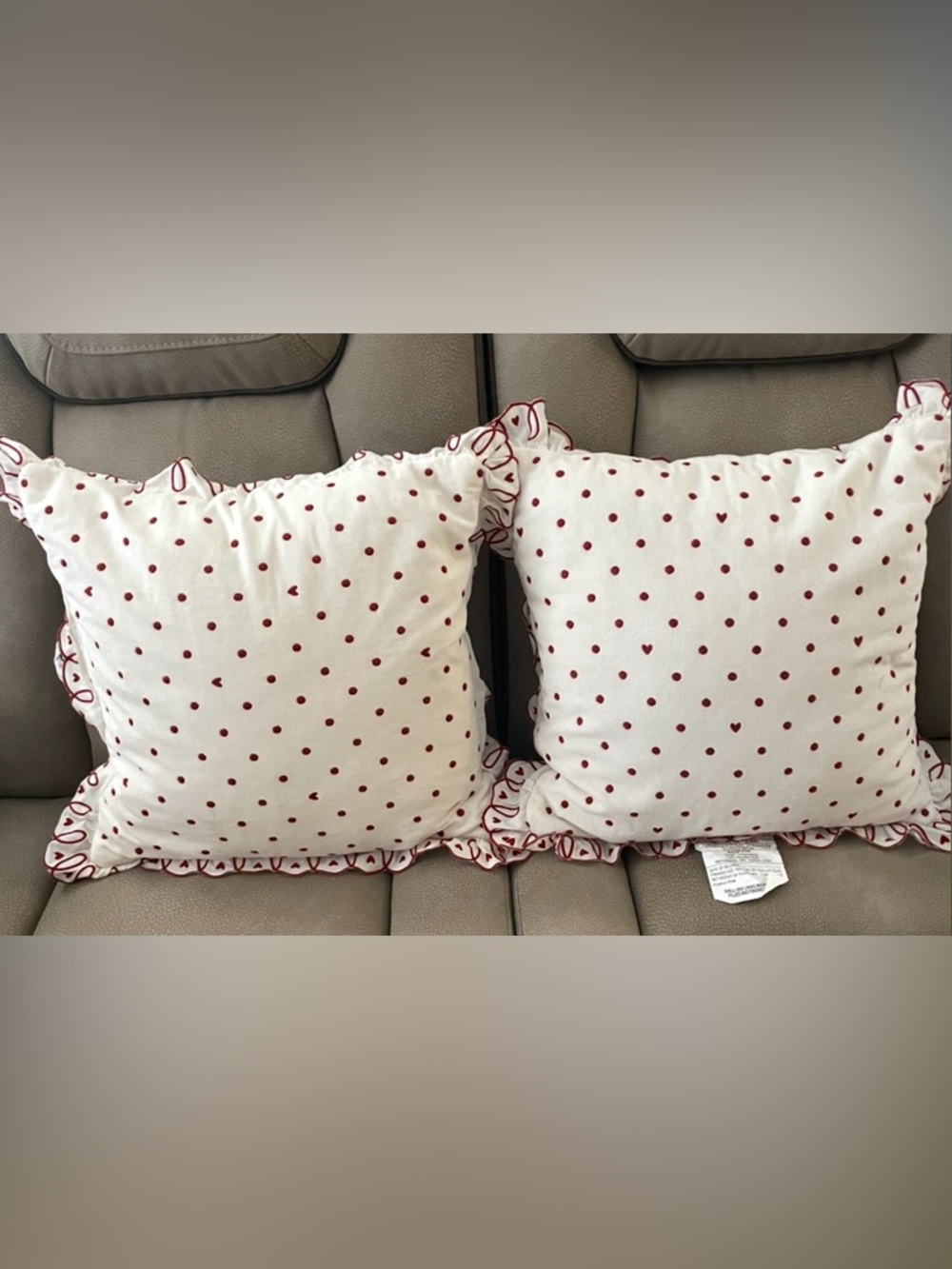 Threshold White Throw Pillows with Red Dot and Heart Pattern (Pair)